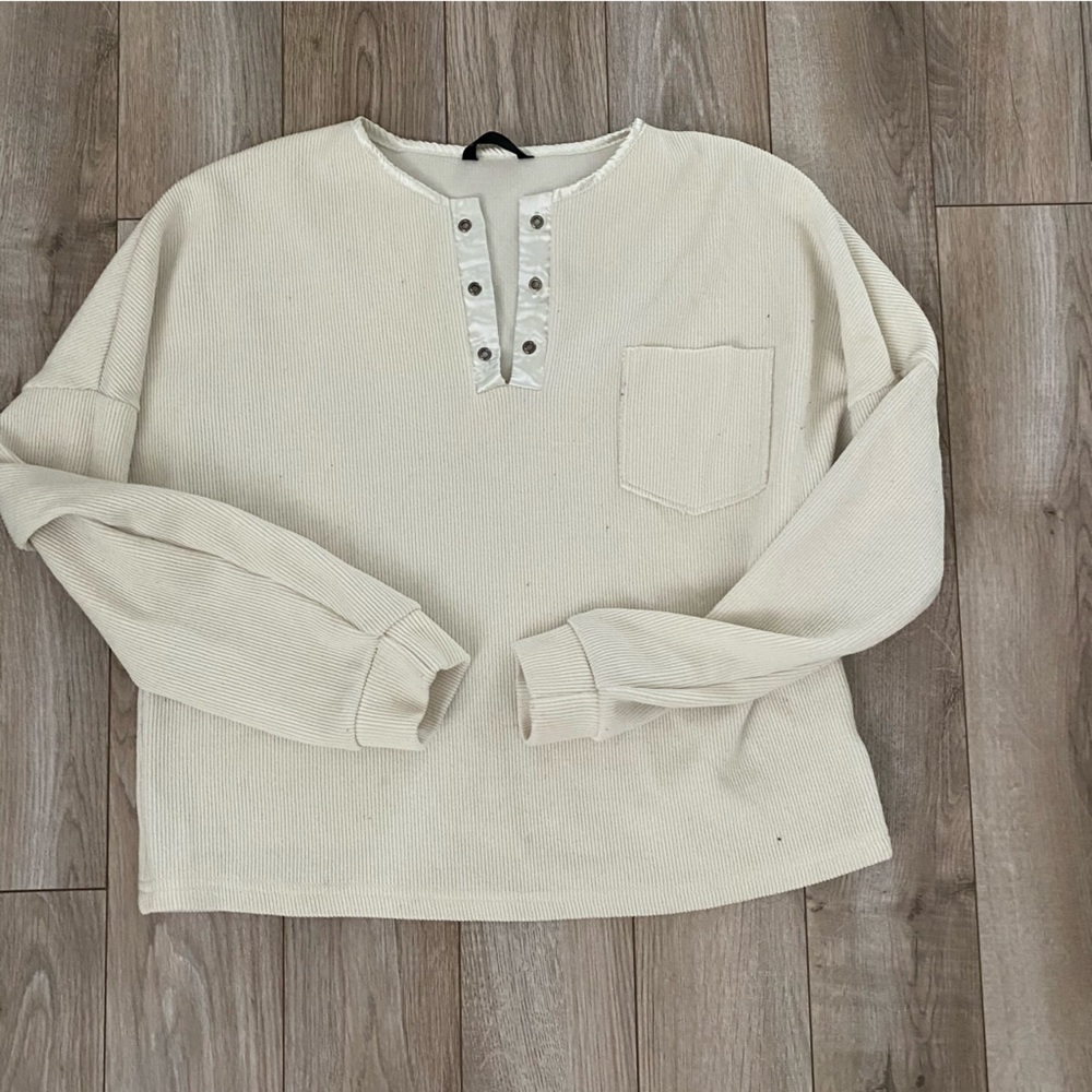 Cream Ribbed Long Sleeve